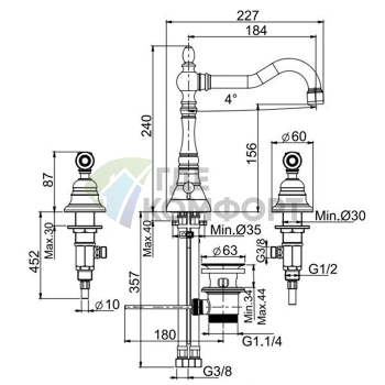 Смеситель для раковины FIMA Carlo Frattini Herend золото: 3-отверстий, поворотный излив, донный клапан (F5401OR) - фото 2