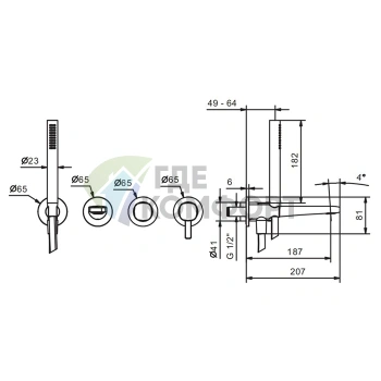 Встраиваемый смеситель для ванны Fantini Lame с ручным душем, излив 190 мм, 2 источника, хром (24 02 M121B) - фото 2