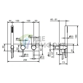 Встраиваемый смеситель для душа Fantini Nostromo на 2 источника с ручным душем (нержавеющая сталь) (50 93 E884B) - фото 2