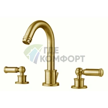 Смеситель для раковины Bossini Liberty на 3 отверстия с поворотным изливом и заглушкой 1 1/4 в золотом цвете (Z001302.021) - фото 1