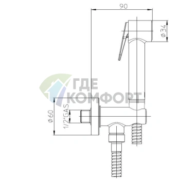 Гигиенический душ BOSSINI PALOMA с держателем, шланг 1250 мм, хром (C69038B.030) - фото 2