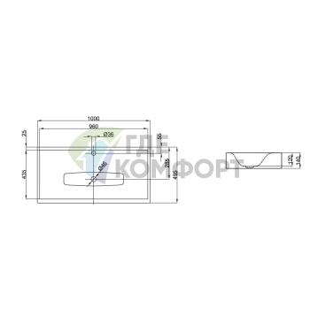 Раковина BETTELUX подвесная 100х49 5х14 см c 1 отвпод смесительит без перелива с крепежами цвет белый - фото 2
