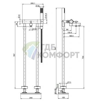 Напольный смеситель для ванны FIMA|Carlo Frattini Spillo Up с душевым набором, хром (F3034/4CR) - фото 2