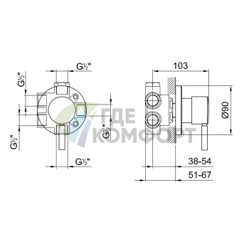 Переключатель Fantini Nostromo на 3 источника, 1/2 — хром (50 02 1679B) - фото 2