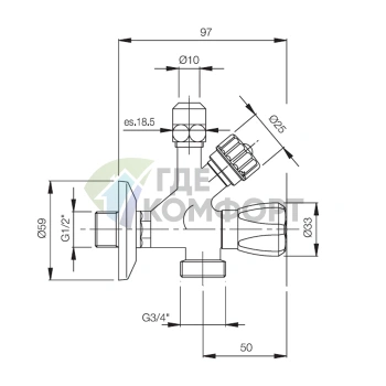 Угловой вентиль FIMA Carlo Frattini с выходом для стиральной машины хром (F209/1CR) - фото 2