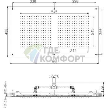 Встраиваемый верхний душ CISAL Zen Shower 70x40 см, полированная нержавеющая сталь (ZS025570D2) - фото 2