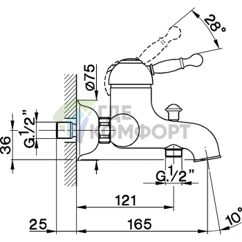 Смеситель для ванны и душа CISAL Arcana Royal настенный однорычажный в бронзе (AY00013027) - фото 2