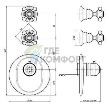 Термостатический смеситель для душа Carlo Frattini Elizabeth с двумя вентилями, бронза (F5113X2BR) - фото 2