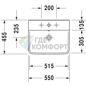 Раковина Duravit P3 Comforts с перел с 3 отв под смеситель вкл заглушку для перелива хром 550x455мм Цвет Белый - фото 2