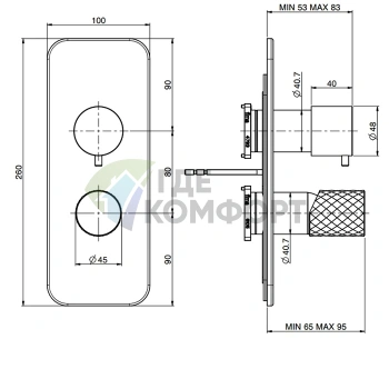 Встроенный смеситель для душа Spillo Tech с переключателем на 2/3 источника, хром (F3039X6XCR) - фото 2