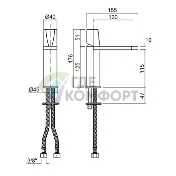 Смеситель для раковины ANTONIO LUPI INDIGO: черный матовый с хромированной ручкой (ND301FNO+MNLU) - фото 2