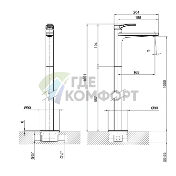 Напольный смеситель для раковины Fantini AL/23 без донного клапана, хром (26 02 B036B) - фото 2
