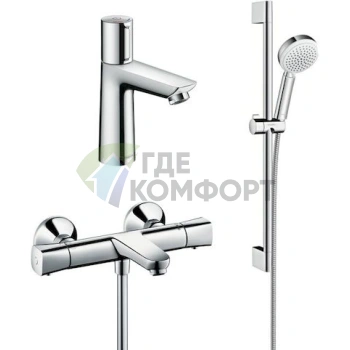Комплект для ванной Hansgrohe: термостат Ecostat Universal для ванны с душем и смеситель Talis Select E для раковины - фото 1