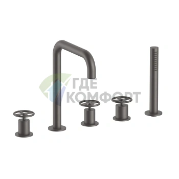 Смеситель для ванны Fantini Fontane Bianche с ручным душем, 5 отверстий, цвет Gun Metal (47 P5 P065) - фото 1