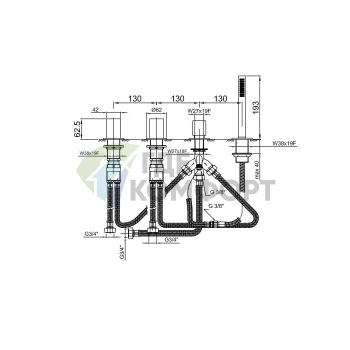 Смеситель для ванны Fantini Venezia с ручным душем, на 2 источника, цвет Nickel PVD (29 95 N567S) - фото 2