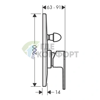 Встраиваемый смеситель для ванны Hansgrohe Vernis Shape с переключателем, хром (71458000) - фото 2