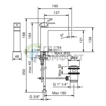 Смеситель для раковины Fantini Mare с донным клапаном, хром (51 02 V004F) - фото 2