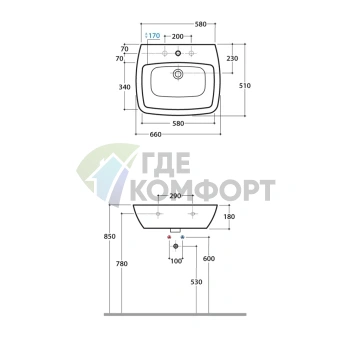 Раковина GLOBO Daily подвесная 66x51см c 1 отв под смесительитель с креплением цвет белый с колонной - фото 2