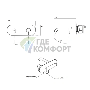 Смеситель для раковины Kerasan Nolita встраиваемый без донного клапана, черный матовый (922831 Nero matt) - фото 2