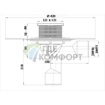 Трап HL80H-3000 с решеткой 115x115 мм-незамерзающим затвором-с полимербитумным полотном-и выпуском в виде поворотного шарнира от 0° до 90° - фото 3