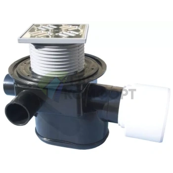 Трап HL70 с решеткой 115x115 мм-с горизонтальными нормально заглушенными тремя входами DN40/50 и горизонтальным выходом DN75/110 - фото 1