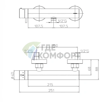 Смеситель для душа Bossini Oki наружный, 1/2, чёрный матовый (Z005131.073) - фото 2