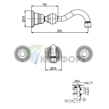 Настенный смеситель для раковины Carlo Frattini Elizabeth Chic на 3 отверстия, хром (F5081L/5CCR) - фото 2