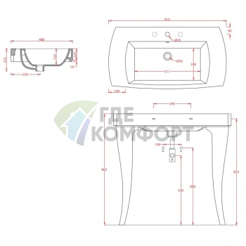 Раковина Artceram JAZZ подвесная 91 5х48см с 1 отв под смесительитель c креплением цвет белый матовый с ногами цвет белый матовый - фото 2
