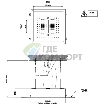 Gessi Afilo Встраиваемая душевая система 50х50 см с тропическим ливнем, водопадом и пультом ДУ (57509#279) - фото 2