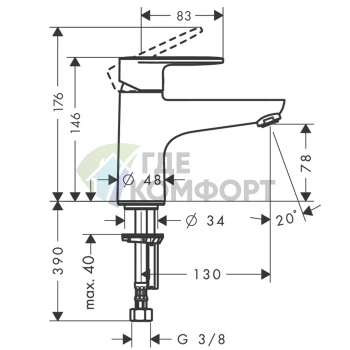 Смеситель для ванны Hansgrohe Vernis Blend Monotrou, накладной, хром (71443000) - фото 2