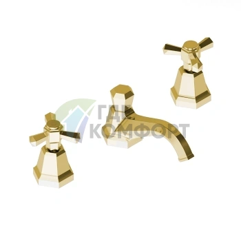 Смеситель для раковины Stella Eccelsa 3224TC на 3 отверстия с донным клапаном в цвете золото 24К (EC 00012 AU00) - фото 1