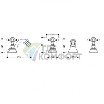 Смеситель для биде Kerasan Retro на три отверстия, хром (7392 cr) - фото 2