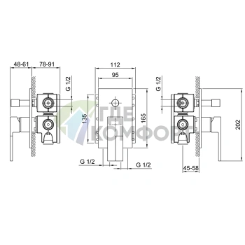 Fantini Переключатель для душевого смесителя на 2 источника, 1/2 (22 00 D022A) - фото 2