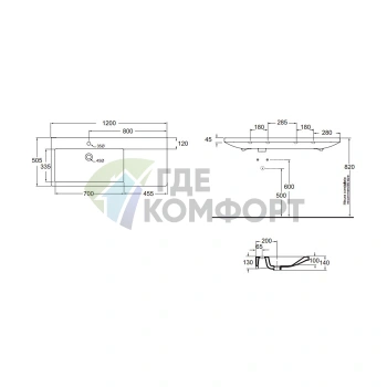 Раковина AZZURRA THIN 120x50см c 1 отв под смесительитель цвет белый - фото 2