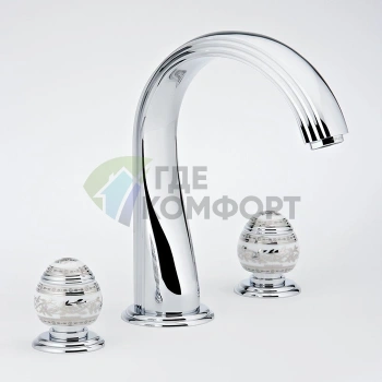 Смеситель для ванны THG MARQUISE BLANC Decor Platine: на борт, 3 отверстия, без душа, белые ручки, хром (A7G-A02-25SG) - фото 1