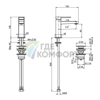 Смеситель для раковины FIMA Carlo Frattini Next с длинной ручкой и донным клапаном click-clack, матовый черный (F3941NNS) - фото 2