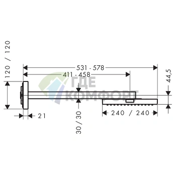 Верхний душ AXOR 240x240 мм, цвет сталь (10925800) - фото 2