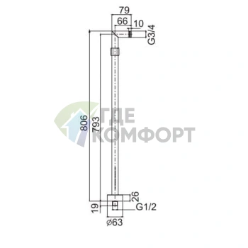 Комплект для монтажа напольного смесителя с держателем для душа FIMA | Carlo Frattini Wellness, хром (F2127CR) - фото 2