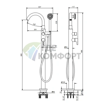 Смеситель напольный для ванны Fantini Icona Classic с ручной лейкой в матовом золоте PVD (53 P6 R080B) - фото 2