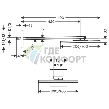 Верхний душ AX ShowerSolution 300x300 мм с держателем 450 мм, хром (35314000) - фото 2