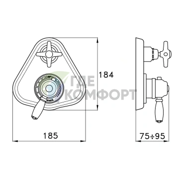 Stella Roma встраиваемый термостатический смеситель для душа внешняя часть IS3292 P.V хром (RM 06011 CR00) - фото 2