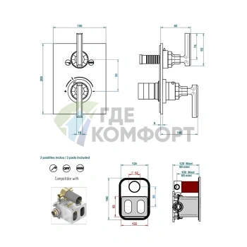 Термостатический смеситель для душа THG Les Ondes с переключателем на 2 потока | Комфорт и стиль в Matt Nickel (G8B-C01-5500BE) - фото 2