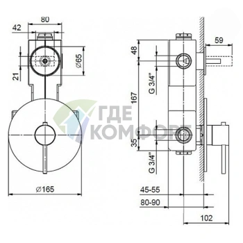 Термостатическая картриджная вставка Fantini для душа 3/4 (двойной подвод) (19 00 6002A) - фото 2