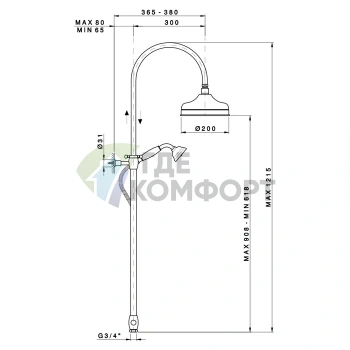 Душевая стойка Nicolazzi с верхним душем 30 см, переключателем и ручным душем в цвете тёмная бронза (5712WSDB30) - фото 2