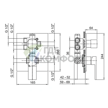 Смеситель для душа Fantini с 3-хпозиционным переключателем и системой Eco System 1/2 (19 02 3387A) - фото 2