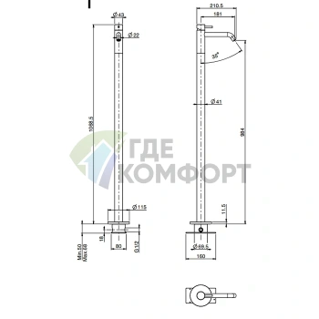 Стильный напольный смеситель для раковины FIMA Carlo Frattini Spillo Steel в цвете хром (F3071/PINOX) - фото 2
