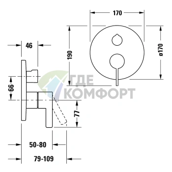 Смеситель для душа Duravit D-Neo: на 2 выхода, встраиваемая установка, хром (DE4210012010) - фото 2