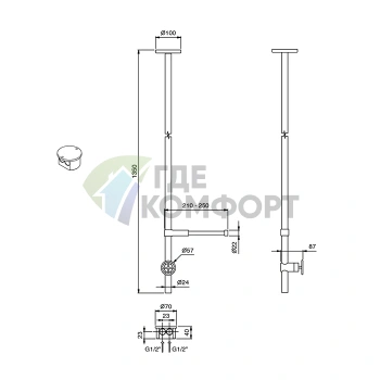 Потолочный смеситель Fantini Fontane Bianche для раковины без донного клапана, излив 1350 мм, цвет Matt Gun Metal PVD (47 P5 P404B) - фото 2