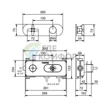 Термостатический смеситель для душа Fantini Icona Classic, 3/4, матовый черный (53 13 R731B) - фото 2