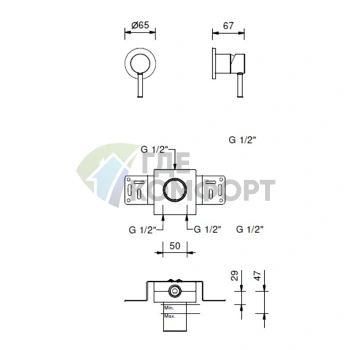 Встраиваемый смеситель для душа Fantini Nostromo на 1 источник, хром (50 02 E863B) - фото 2